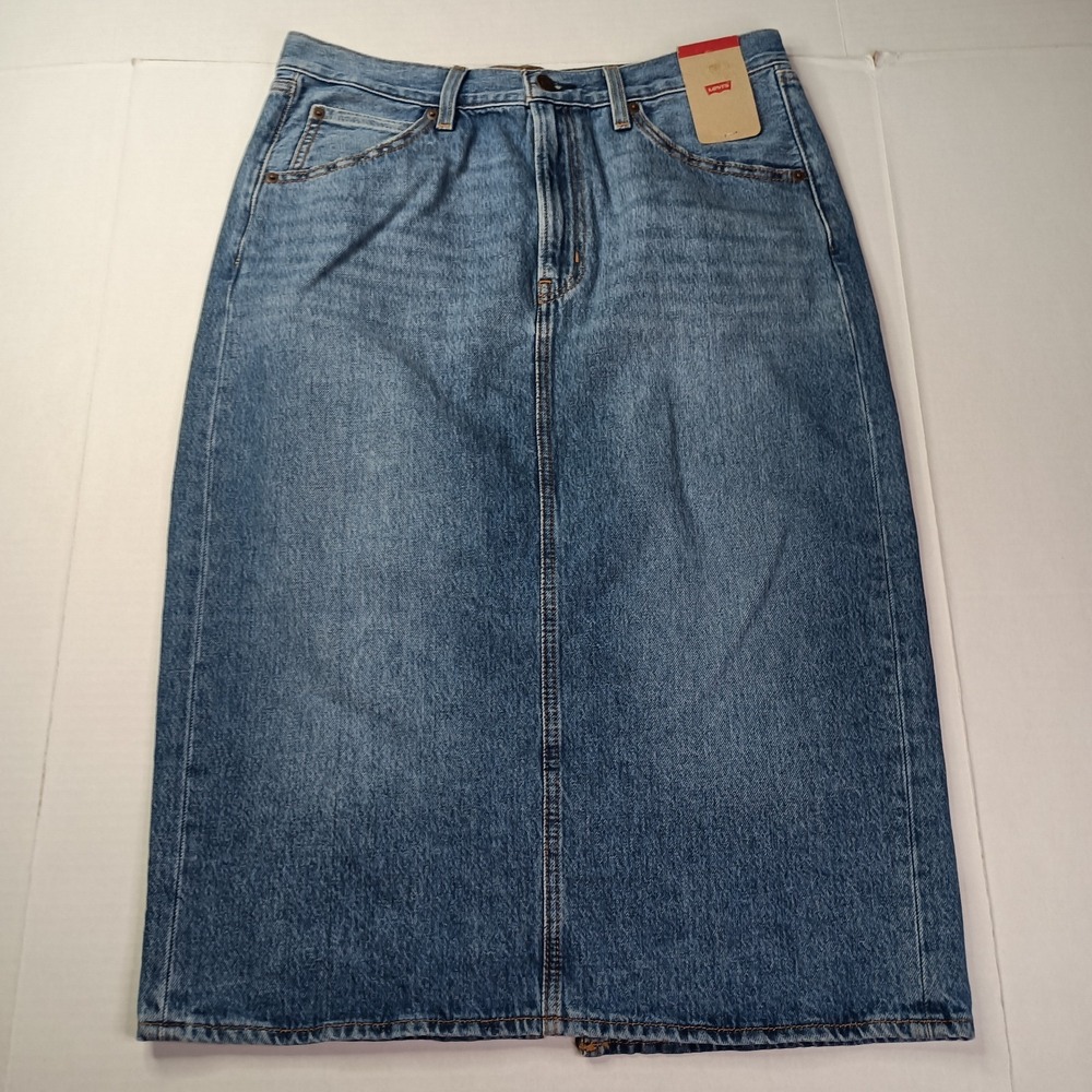 Levi's Women High-Rise Back Slit Skirt Meadow Games Size 31 Blue Pockets